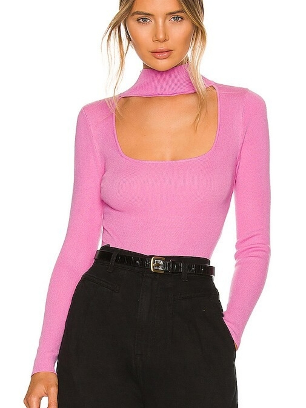 Pink Square Neck Long-Sleeve Top with Choker Detail SIZE small ALL THE WAYS